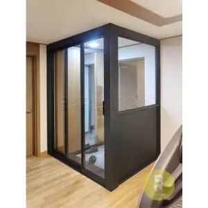 [바른도어]24번 ㄱ자중문 파티션 초슬림3연동 블랙 투명강화유리