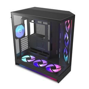 NZXT H9 Flow RGB+ (2025) 대형 듀얼 챔버 ATX 미드 타워 공기 흐름 PC 케이스 7개의 RGB 팬(6 x 140mm, 1 120mm) 및 컨트롤 허브 포함 420mm 라디에이터 지원 백커넥트 준비 완료 블랙