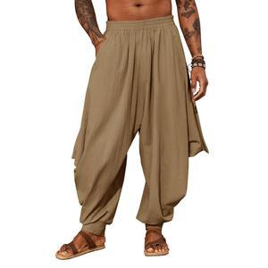PASLTER 남성 하렘 팬츠 린넨 요가 비치 배기 여름 보호 알라딘 지니