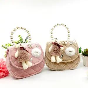 공주 손가방 곰돌이인형 브로치 미니백 여아 진주 손잡이 크로스백 어린이집 답례품