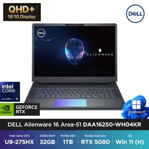 DELL 에일리언웨어 16 Area-51 DAA16250-WH04KR 인텔 Ultra9 275HX 32GB 1TB RTX5080 윈도우11 게이밍 노트북 영상편집 백팩 사.은.품.증.정