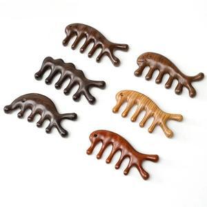 천연 페이셜 샌달우드 우드 테라피 마사지 빗 헤드 페이스 두피 괄사 와이드 치아 스핑 바디