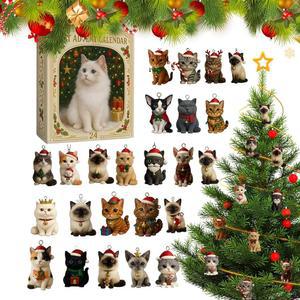 캣 어드벤트 2025 캘린더, 24일 아크릴 고양이 피규어 펜던트 크리스마스 카운트다운 캘린더, 크리스마스 트리용 2D 아크릴 고양이 장식품, C-at 여성 및 수집가용 고양이 장식 펜던트