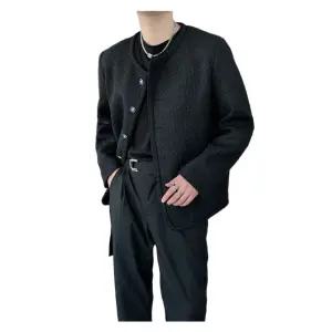 남자 블랙 트위드자켓 심플 무난 클래식 노카라 남친룩 하객 패션 코디 아우터 봄 가을