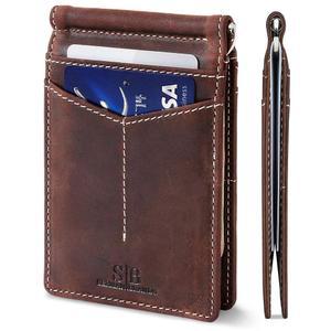 SERMAN 브랜드 RFID 차단 지갑 슬림 바이폴드 - 머니 클립 선물을 받은 남성용 순정 가죽 미니멀리스트 프론트 포켓 지갑
