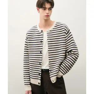 매장정품 DRAW FIT 스트라이프 헤어리 크롭 라운드 가디건 [IVORY] DFKN5307IV 107287