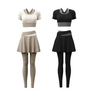 여자 일체형 스타일 브라탑 치마레깅스 요가복세트 고