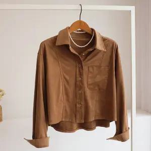 [잇수다] 칼넨스 절개 언발 세미크롭 스웨이드 카라 셔츠