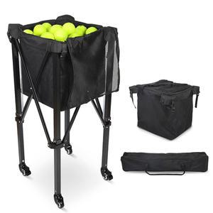 바퀴 달린 테니스 공 호퍼, 사이드 포켓과 휴대용 가방이 있는 150개의 수용 바구니, 소프트볼, 피클볼 및 야구에 적합한 경량 스포츠 교육 카트(팝업)
