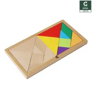 가베가족 트윈칠교 원목 칠교퍼즐 판 탱그램 수학교구 도형놀이 네모 세모 컬러+원목 2종