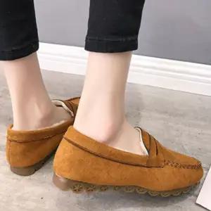 퍼안감 플랫단화 브라운 드라이빙슈즈 여성 겨울신발