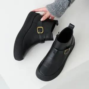 제이슈 천연소가죽 기모안감 네즈 버클 앵클부츠