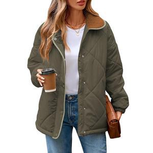 나구 여성 겨울 긴팔 퀼팅 재킷 지퍼 스냅 버튼 다운 퍼퍼 패딩 코트 아웃웨어 포켓 포함