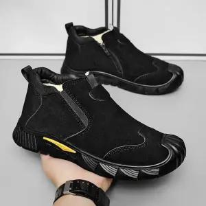 남성 캐주얼 운동화 옆 지퍼 겨울 털 안감 스니커즈