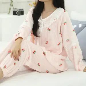 여성 레이스 수면세트 극세사 수면잠옷 겨울 홈웨어 수면 겨울 레이스 세트 여성홈웨어 잠옷 파자마 극세사
