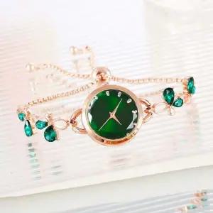여성 손목시계 그린 스트랩 캐쥬얼 메탈 레이디