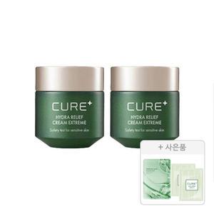 김정문알로에 큐어 하이드라 릴리프 크림 익스트림 50g, 2개 + 증정(리알로에 피토 그린 앰플 마스크 30ml, 1매 + 안티에이징 크림, 2ml, 2개)
