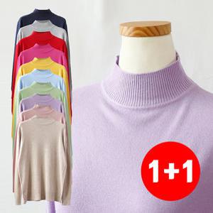 여성 부드러운 반목폴라 니트 티셔츠 간절지 데일리룩 반하이넥 골지티 나일론 여성복 데일리룩