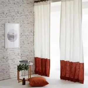 아트박스 엘르비 마노아 투톤 밀크화이트+오렌지 린넨커튼 거실안방커튼 130x230)1장+커튼끈+커튼