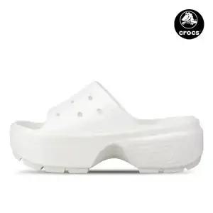 크록스 여성 스톰프 통굽 키높이 슬라이드 슬리퍼 샌들 초크 209346-0WV