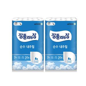 잘풀리는집 순수 내추럴 3겹 30M 30롤 2팩(60롤) 무향/무형광/무인쇄