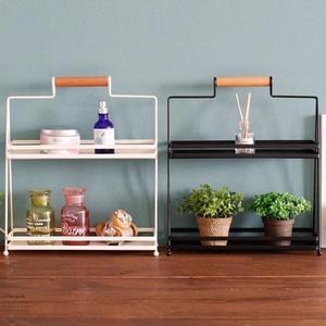 [XB8J11K5]철제 프레임 우드 핸들 포인트 2단 선반 벽선반