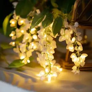 태양광 잔디등 태양열 정원등 줄 조명 꽃등 전구 테라스 경관 흰꽃 넝쿨