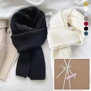 여성 남성 니트 머플러 남자 여자 커플 미니 울 숏 쁘띠 무지 겨울 목도리 선물 포장 7컬러
