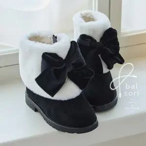 [베이비잼]발소리 퍼 접이 앞리본 아기 유아 아동 초등 여아 겨울 털 부츠 방한화 털신발