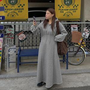 [빅사이즈]이블렛 티넨스 기모 절개 후드 롱 원피스 제이스타일