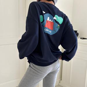 티셔츠 긴팔 오버핏  빅사이즈 피너츠 캠핑스누피