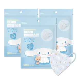 산리오 시나모롤 어린이 캐릭터 입체마스크 새부리형 소형 5매입 3개 (총15매입)