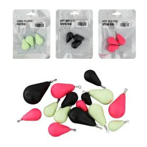 MTF 물방울 도래봉돌 묶음팩 형광 무광 회전고리 쭈구미 갑오징어 문어 한치 낚시채비