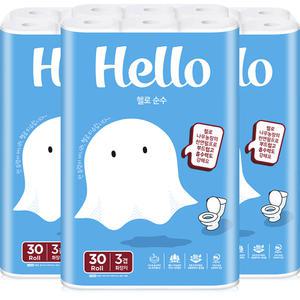 헬로 순수 천연펄프 3겹 데코 30m 30롤 3팩