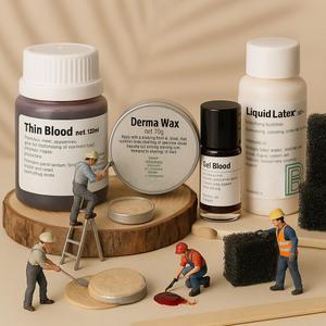 특수분장재료 6종세트 가짜피 더마왁스 리퀴드라텍스 스티플스펀지 우드스파츌라