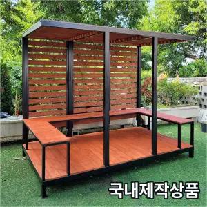 제이우드 철재 원두막 파고라형 테라스 옥상 정원 직원 휴식 마당 인테리어 흡연 부스 넥산 그늘막 원목데크형 휴게쉼터
