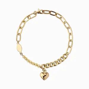 14K 여자 할로우 팔찌 오벌 하트 믹스 체인