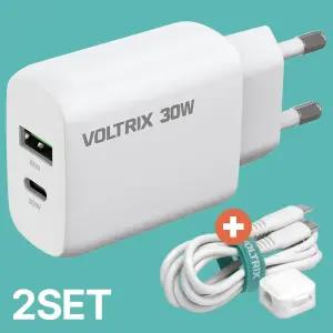 [30W + 30W 2세트] 볼트릭스 30W 충전기 2개 + C타입 케이블 2개 + 마그네틱 케이블 홀더 2개 아이폰 갤럭시 충전기