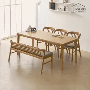 [/착불배송] 허브 1900 고무나무 원목 6인 식탁 세트 (식탁+의자3+벤치1)
