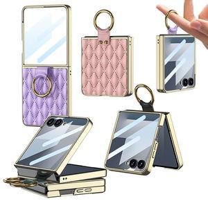 갤럭시z플립 7 6 5 전기도금 프레임 가죽 퀼팅백 골드 링 액정 풀커버 지플립 제트플립 케이스