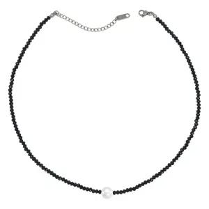진주 포인트 블랙 크리스탈 비즈 3mm 써지컬스틸 목걸이