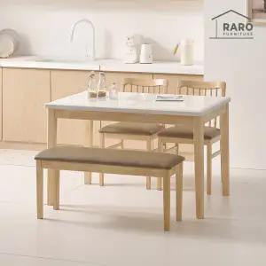 [/착불배송] 디어 1200 천연 대리석 4인 원목 식탁 세트 (식탁+의자2+벤치1)