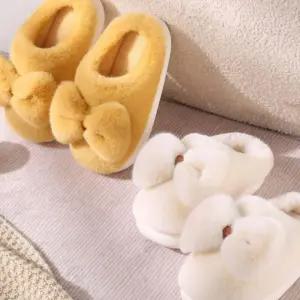 남성 겨울 털슬리퍼 리본장식 밍크퍼 보온 실내화 따뜻한 홈웨어 거실용