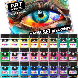 의류용 전문 아크릴 원단 페인트 세트 영구. 색상 24x50ml (1.69 Fl Oz) - 가죽, 티셔츠, 신발, 실내 장식, 가구용. 무독성, 오래 지속되는 방수 기능