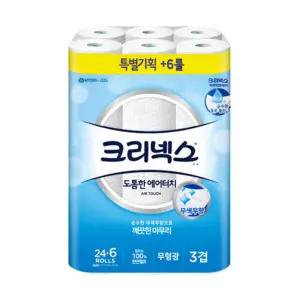 크리넥스 도톰한 에어터치 3겹 화장지 27m 30롤 1팩 (30롤)