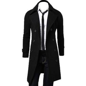 마이이푸-GJ 남성 울 블렌드 롱 트렌치코트 슬림 핏 더블 가슴 피 코트 오버코트 캐주얼 비즈니스 중간 길이 재킷