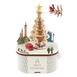 영공방 목공 미니어처 인테리어 장식 소품 태엽 회전 오르골 크리스마스 트리 (컬러) DIY 취미만들기