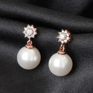 [오노마] ONM 14K 골드필드 핀 큐빅 꽃 진주 드롭 혼주 결