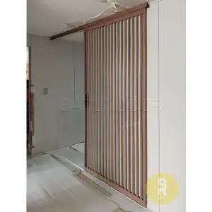 [바른도어]57번 원슬라이딩중문 간살형 우드 투명강화유리