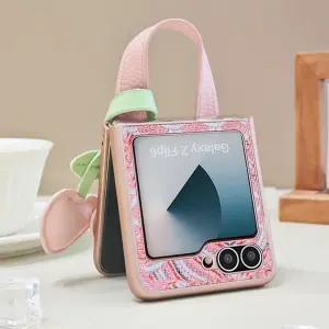 갤럭시 Z플립 7 6 5 4 3 핑크 체리 핸드백 스트랩 가죽 키링 케이스 ZF-A1610